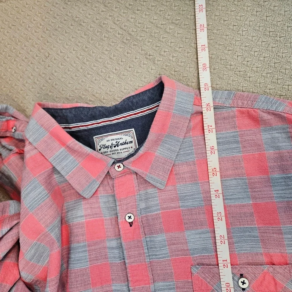 Flag & Anthem Mens XL Salmon Pink Grey Buffalo Plaid Button Down Flannel Shirt